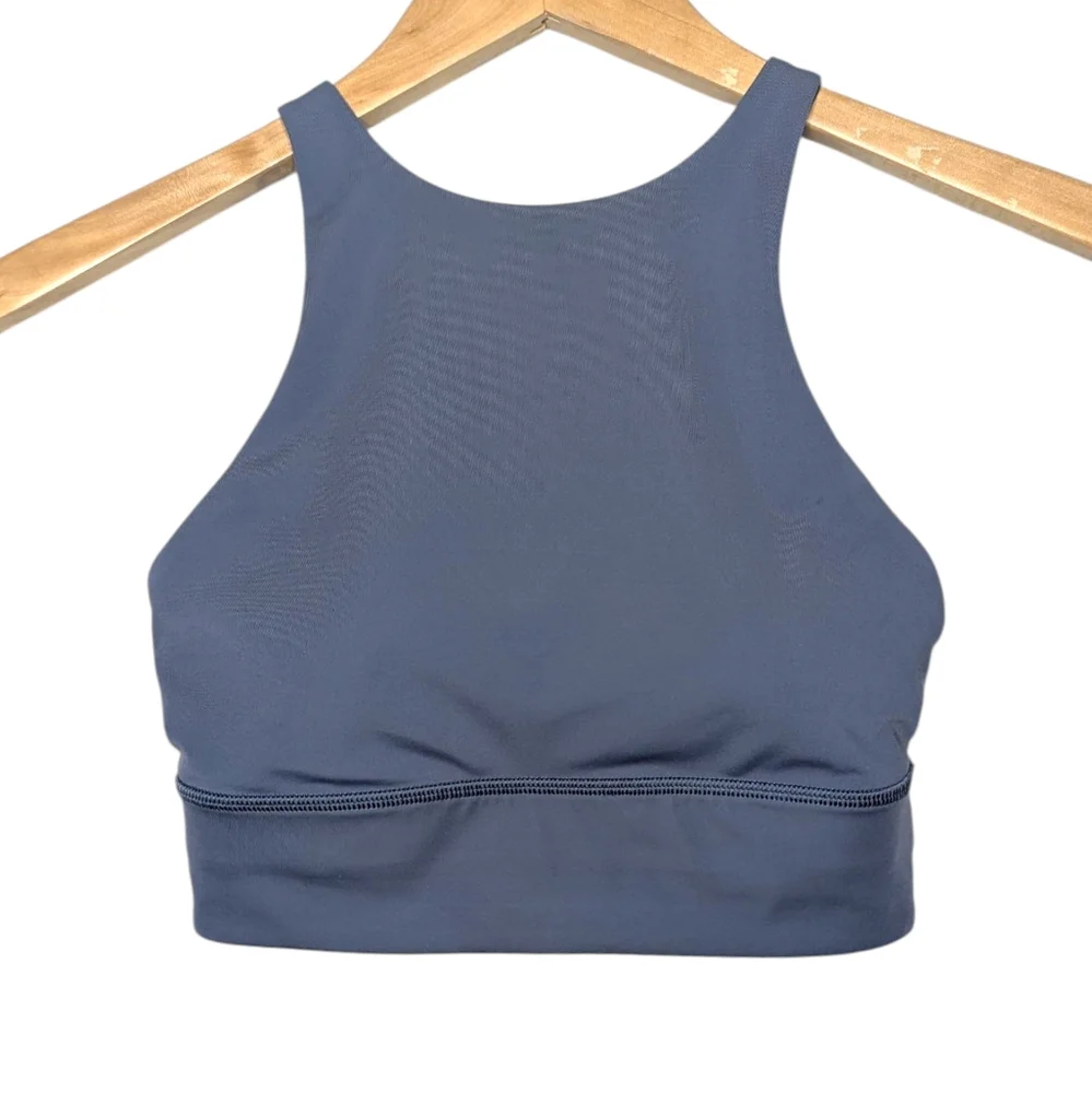 Lululemon Energy Bra High Neck Long Line Iron Blue Size 4 Medium Support - Picture 1 of 12